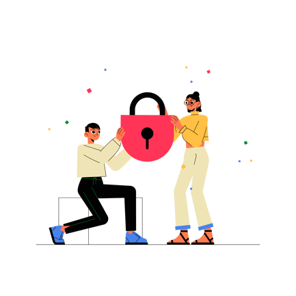 Digital Security Team Holding Lock Animation