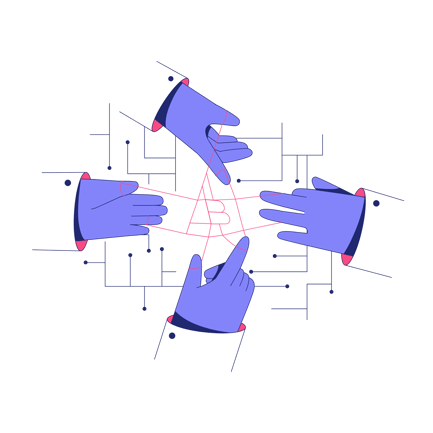 Blockchain Network Illustration with Hands