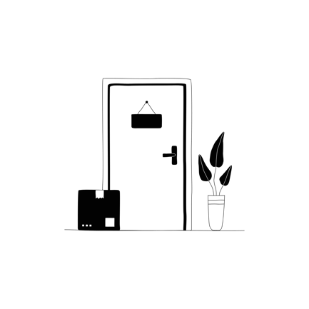 Parcel Delivery at Front Door Line Art Illustration