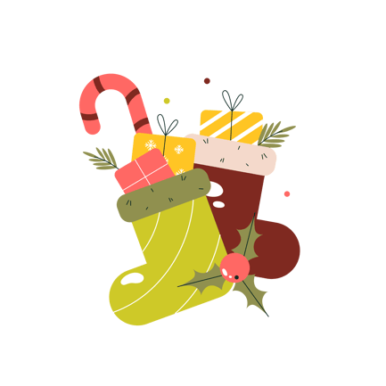 Christmas Stockings with Gifts Cartoon Illustration