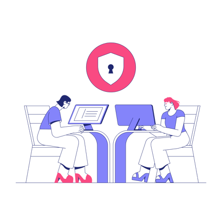 Cybersecurity Assistants Working on Computers Illustration