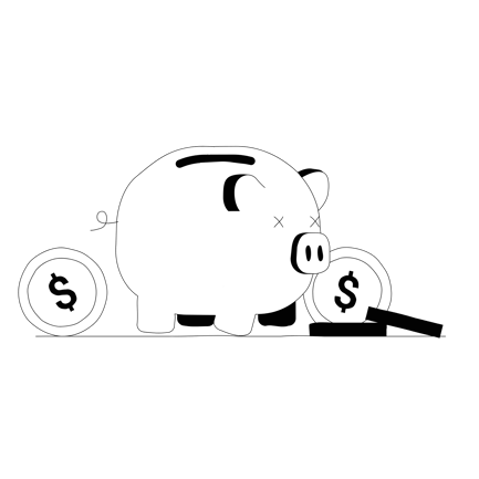 Broken Piggy Bank with Coins Line Art