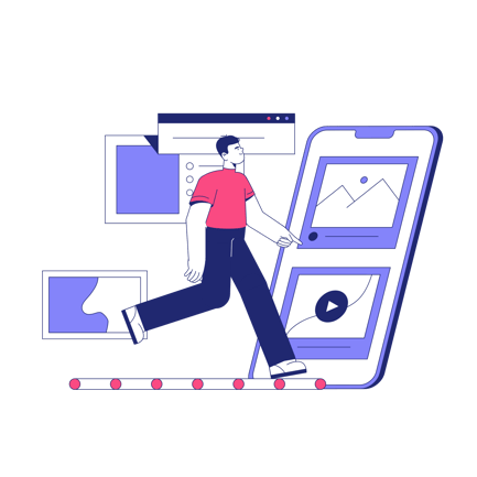 Man Scrolling Through Mobile Feed Illustration