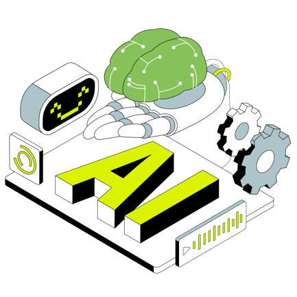 Lettering Artificial Intelligence With Robot and Hand Holding the Brain