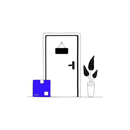 Parcel Delivery at Front Door Line Art Illustration