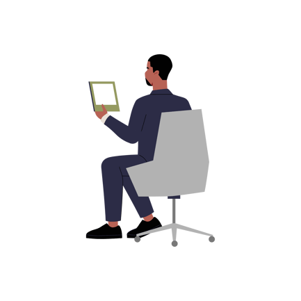 Businessman Using Tablet in Office Chair