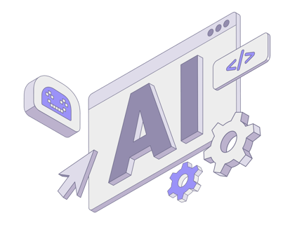 Lettering AI With Gears, Robot Head and Cursor