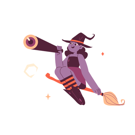 Cartoon Witch Flying on Broomstick Illustration