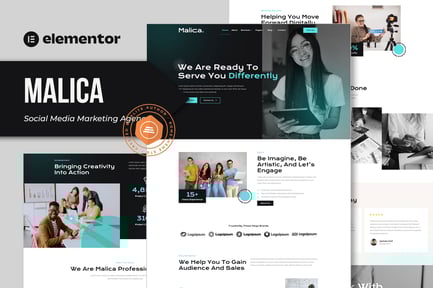 Visualização: Malica - Template Kit Elementor para agência de marketing de mídia social