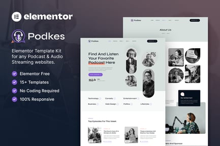 Preview: Podkes - Podcast & Audio Streaming Elementor Template Kit