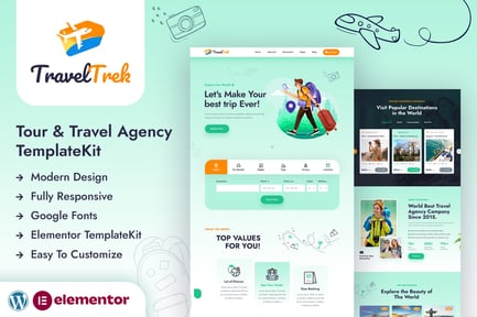Preview: Travel Trek - Tour and Travel Agency Elementor Template Kit