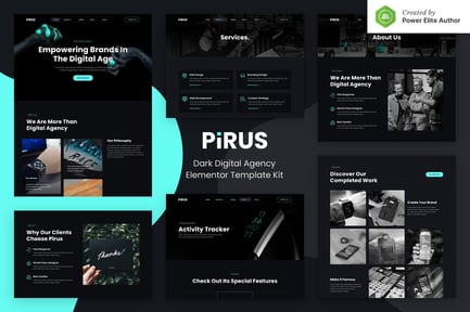 Preview: PIRUS – Dark Digital Agency Elementor Template Kit