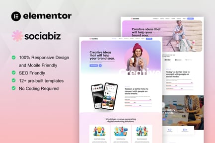 Aperçu: SociaBiz - Template Kit Elementor Pro pour une agence de marketing numérique