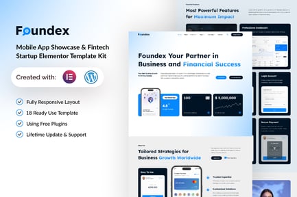 Preview: Foundex - Mobile App Showcase & Fintech Startup Elementor Template Kit
