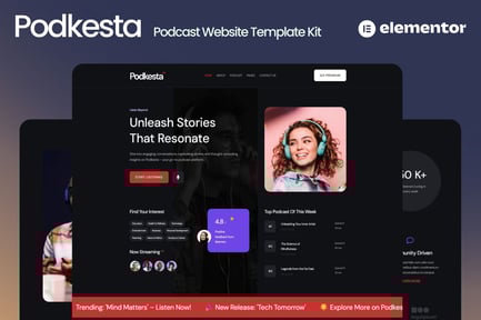 Preview: Podkesta - Dark Theme Podcast Elementor Template Kit