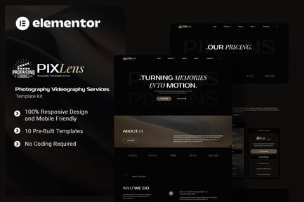 Preview: Pixlens - Photography Videography Services Elementor Template Kit