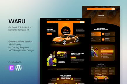 Preview: Waru - Car Repair & Auto Service Elementor Template Kit