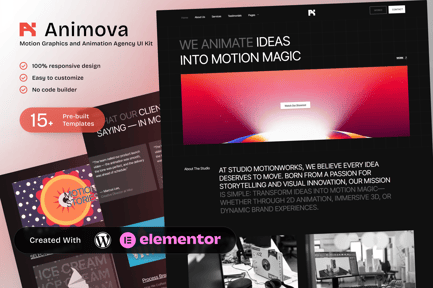 Preview: Animova – Motion Graphics and Animation Agency Elementor Template Kit