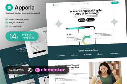 Preview: Apporia - Mobile App Landing Elementor Template Kit