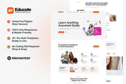 Preview: Educate – eLearning & Course Elementor Template Kit
