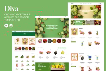 Preview: Diva - Organic Vegetables & Fruits Elementor Template Kit