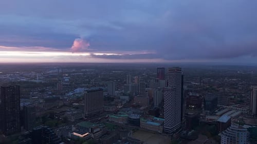 Overcast evening across Croydon high rise cityscape skyline aerial view of downtown property towers