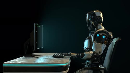 Robot Working On Computer 05