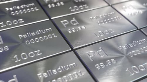 Palladium Bars or Ingots in a Row and Stacks 3d Animation