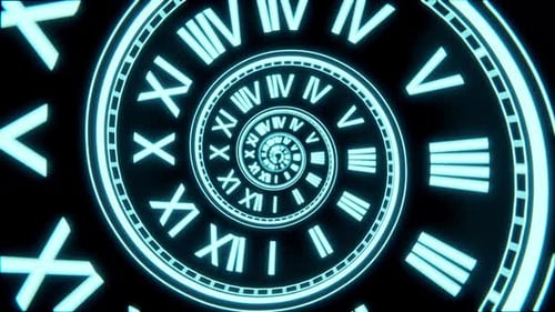 Seamless Loop Neon Spiral Clock Animation, Futuristic Time Concept Background
