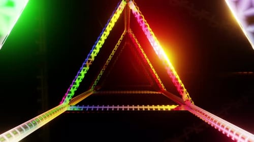 Triangular Geometric Magic Tunnel Rotate Shape Sparkles Colorful and Bright to the Music 3d Render