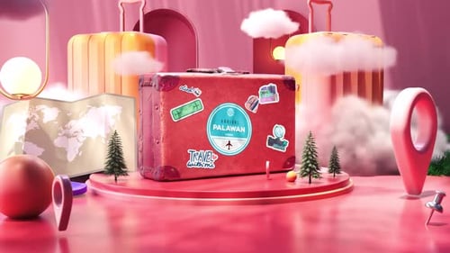 Local de chegada em Palawan: bolsa de verão e acessórios, conjunto de turismo de viagem, mala, saída AlphaChannel