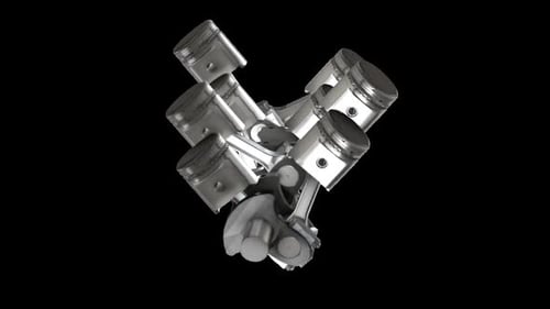 3D Rendering of V6 Engine with Pistons and Crankshaft