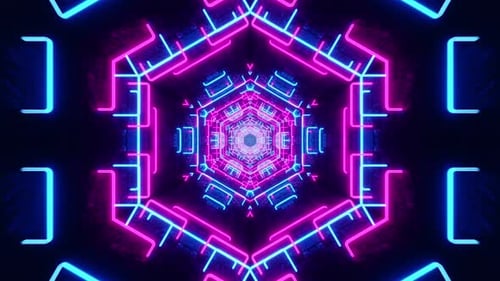 Kaleidoskop-Korridor mit lila und blauen Neonlichtern. Animation in einer Schleife