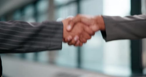 Business people, closeup or handshake in merger agreement for greeting, meeting