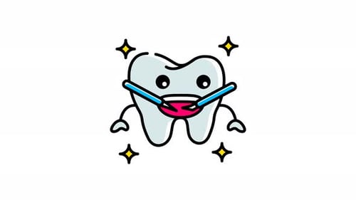 Tooth with a toothbrush.