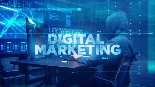 Digital Marketing Concept Technology Futuristic Data Background Blue Color