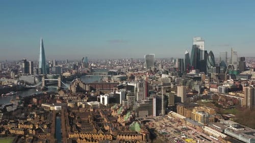 London, United Kingdom, UK 04-03-2020: Aerial view of the Tower Bridge in London. One of London's mo