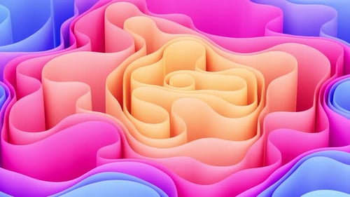 Abstract flowing curves, folded ribbons, fashion wallpaper with wavy layers, 3d rendering.