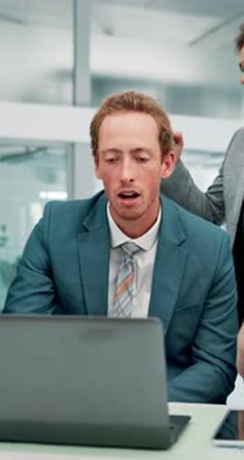 Business, people and stress with laptop in office for financial crisis, rejected funding