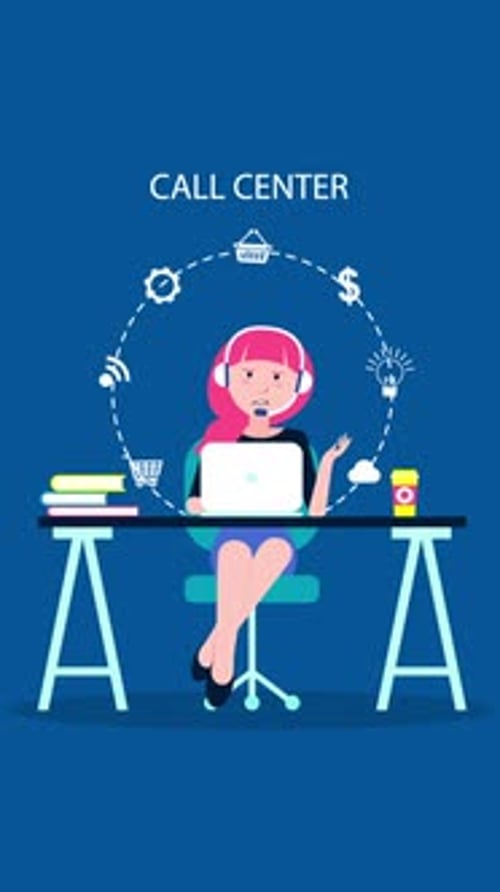 Office Operator With Headset Talking With Clients On Vertical