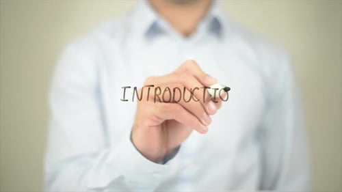 Introduction Man Writing on Transparent Screen