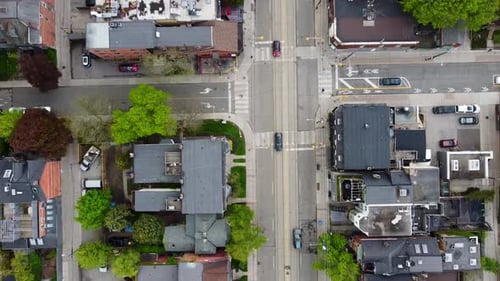 Aerial view of Carlton Street in downtown Toronto 4K
