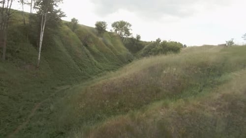 Cinematic Drone Flying Over the Grass Canyon in Nature