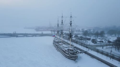 Cruiser Aurora and Peter and Paul Fortress in Saint Petersburg