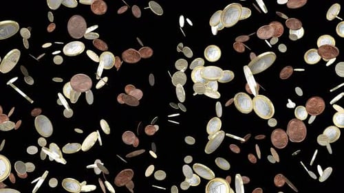 Coins Falling. Economic and Financial Crisis. Salary Fall and Pension Increase, Heap