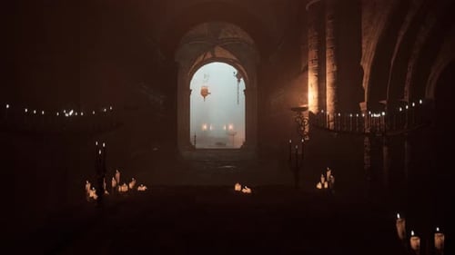Gothic Cathedral Mystical Candlelit Interior