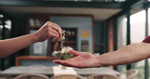 Hands, keys and realtor in new house with deal, mortgage or sale for moving with property