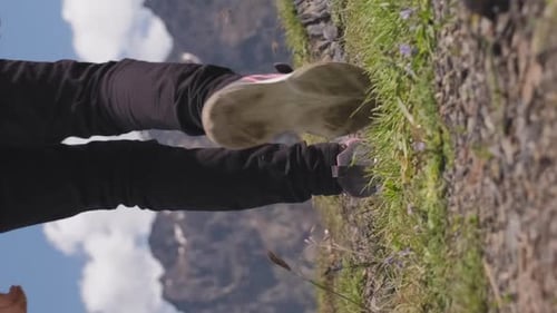 Closeup of Girl Walking in Mountains