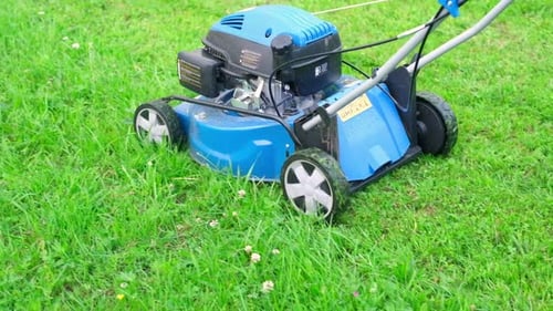 Lawn Mower Cutting Grass Small Grass Cuttings Fly Out of Lawnmower Grass Clippings Get Spewed Out of