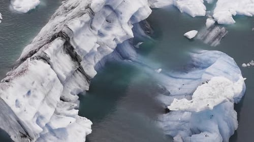 Aerial View of Glacier Lagoon with Icebergs in Iceland